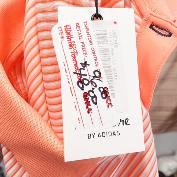 adidas adiPure Polo Shirt Mens Medium Sunglo Tricolor Stripe Golf Stretch CE0629 - Picture 10 of 12